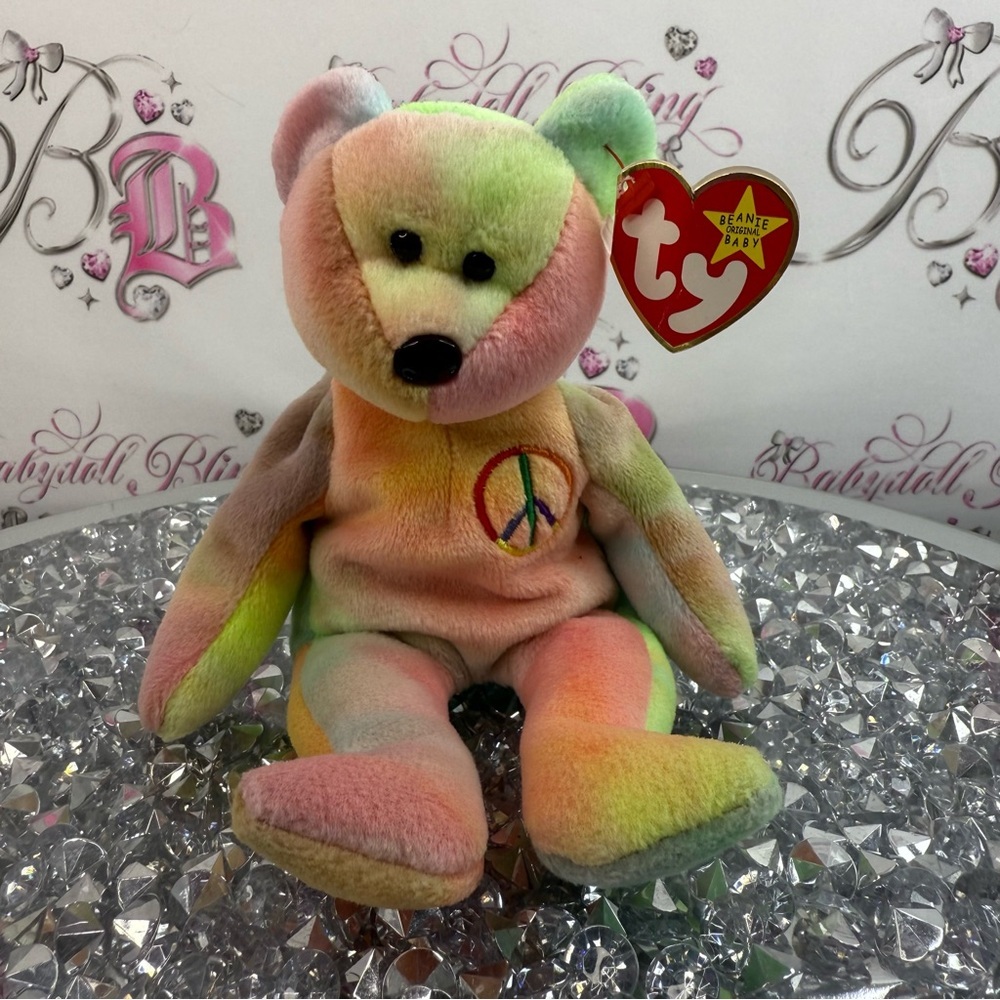 Ty Beanie babies neon Pastel Tie-Dye Peace Bear Plush - Multicolor 1996 peace ☮️